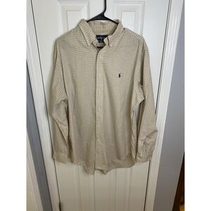Ralph Lauren Men's 16 Tan Cream Checker Button Down Shirt Preppy Spring Easter